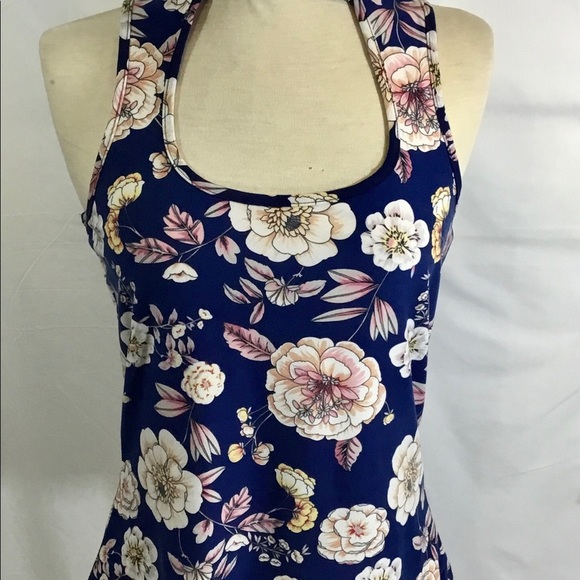 Violet Moon Navy Blue Floral Racer Back Tank Top - Picture 2 of 6